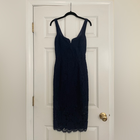 Bardot Adeline Midi Lace Sheath Dress in Navy - Picture 1 of 10